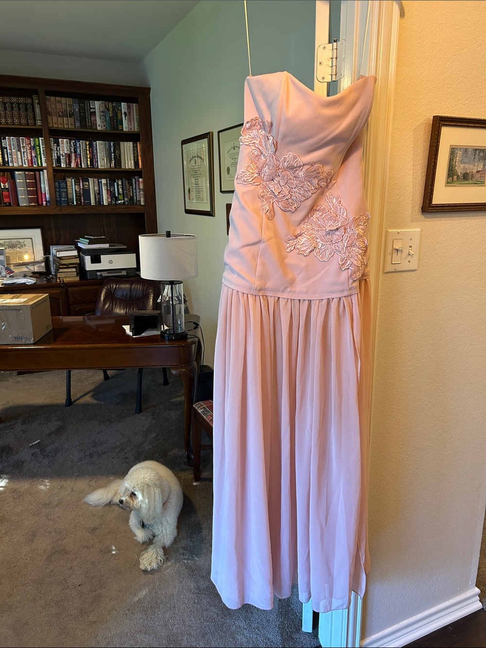 Showpo Strapless Pale Pink Floral Appliqué Evening Gown